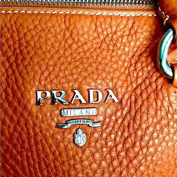 SOLD Prada Boston Bag Vitello Daino Orange Leather Handbag 194 Dust Cover - Picture 6 of 16